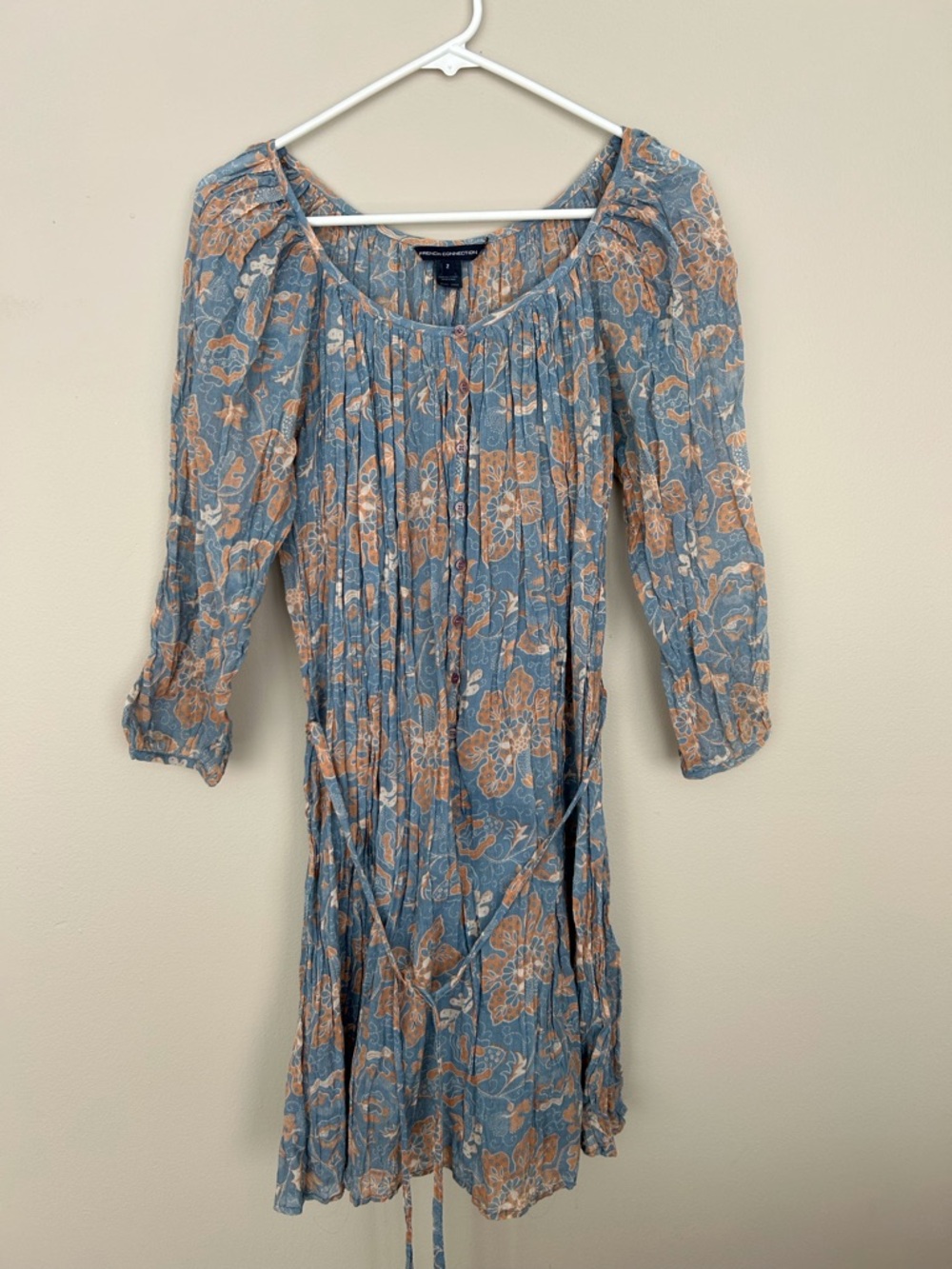 French Connection Blue and Tan Floral Midi Dress